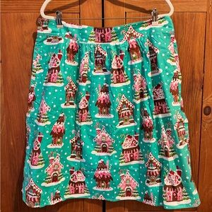 Retrolicious Gingerbread House A-Line Skirt - Teal and Pink